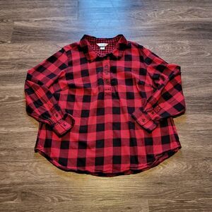 CJ Banks Pullover Henley Plaid Flannel Button Up Shirt Womens Size 1X